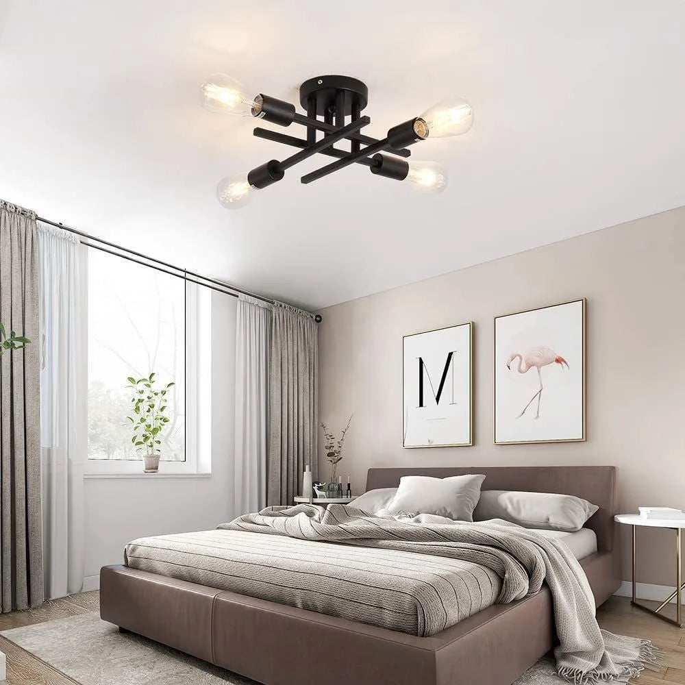 Contemporary LED Industrial Chandelier - Semi Flush Mount Ceiling Lights with 4 Heads for Kitchen, Dining, Bedroom | Kalsten