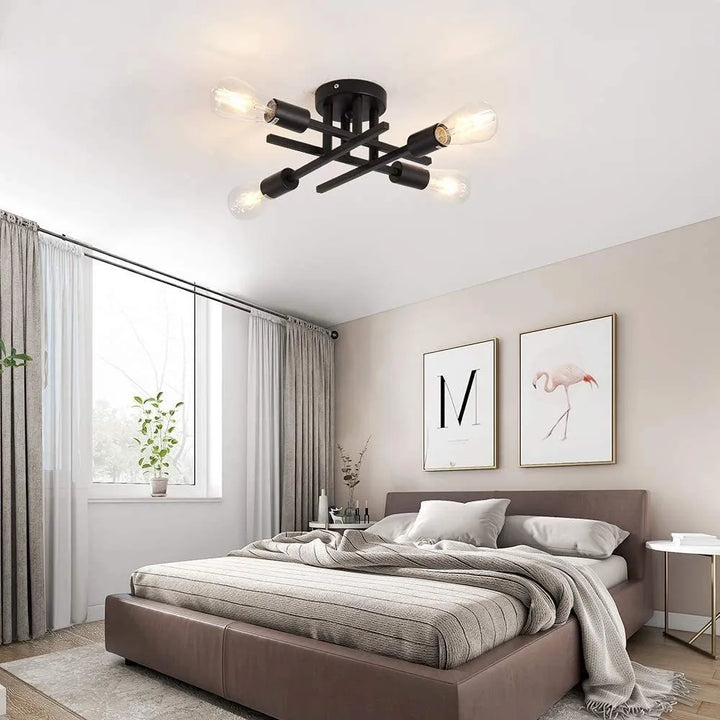 Contemporary LED Industrial Chandelier - Semi Flush Mount Ceiling Lights with 4 Heads for Kitchen, Dining, Bedroom | Kalsten
