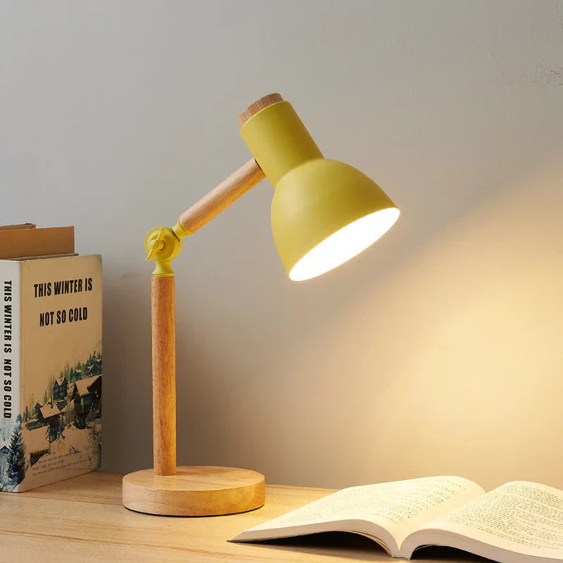 Creative Nordic Table Lamp | Wooden Art LED Turn Head Desk Light for Bedroom, Study & Eye Protection | Kalsten