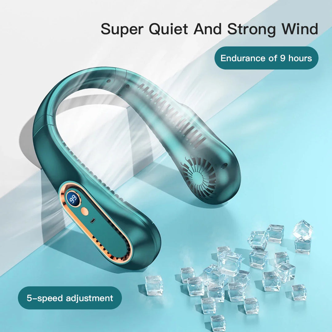 Portable Mini Bladeless Neckband Fan with Digital Display - USB Rechargeable Air Cooler for Neck, Hands-Free Cooling Experience | Kalsten