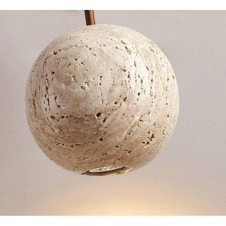 Hanging Lamp in Travertine – Minimalistic Round LED Hanging Lamp in Wabi-Sabi Style | Kalsten