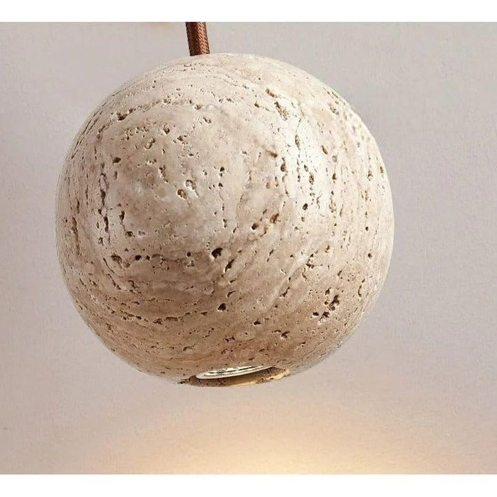 Hanging Lamp in Travertine – Minimalistic Round LED Hanging Lamp in Wabi-Sabi Style | Kalsten