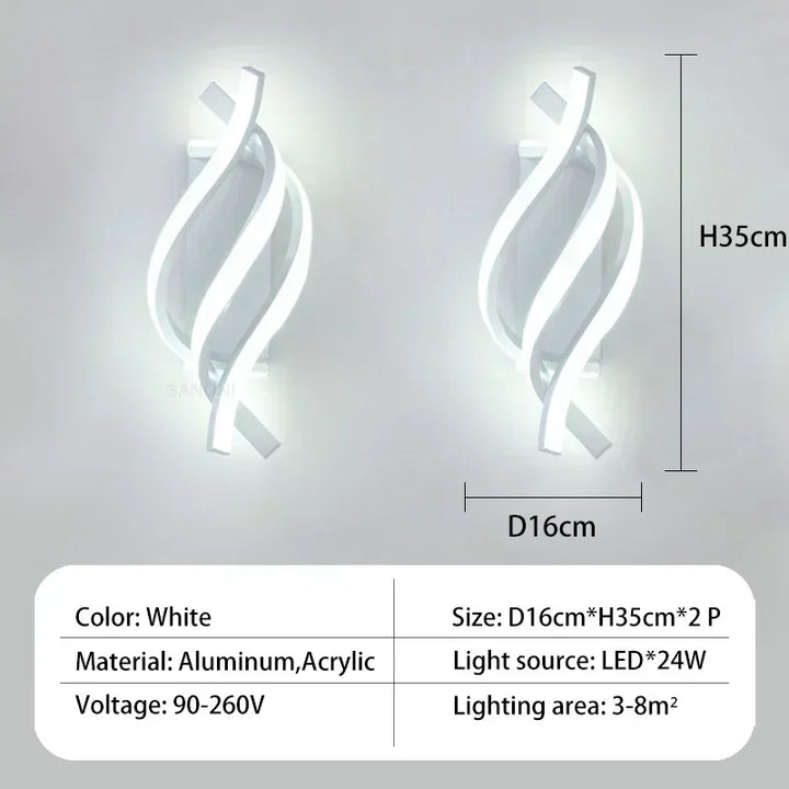 Modern LED Wall Light – Curved Spiral Design, Up & Down Wall Sconce for Living Room, Bedroom, Kitchen, and Bathroom, Black, Gold & White | Kalsten