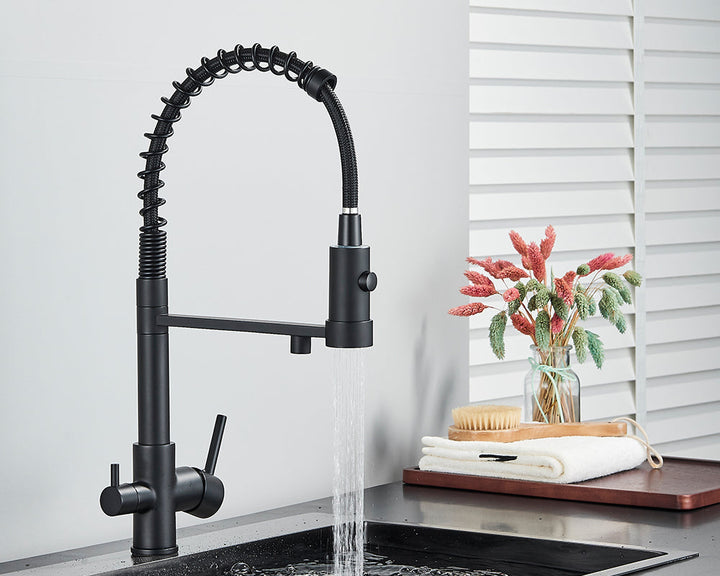 Sandsberg Black Filter Kitchen Faucet with Dual Outlet – Mixing Tap with Water Filter for Kitchens, Water Treatment and Cleaning | Kalsten