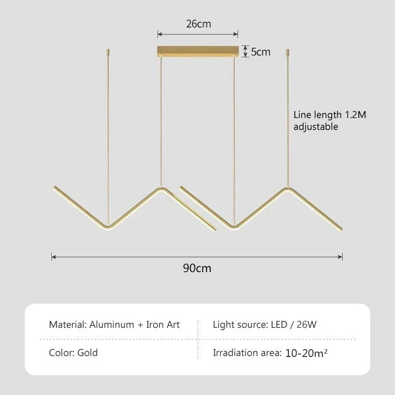 Modern LED Pendant Light – Nordic Gold Chandelier for Kitchen, Dining Room, and Restaurant, Z-Shape Design with Remote Control | Kalsten