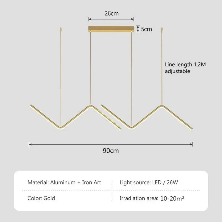 Modern LED Pendant Light – Nordic Gold Chandelier for Kitchen, Dining Room, and Restaurant, Z-Shape Design with Remote Control | Kalsten