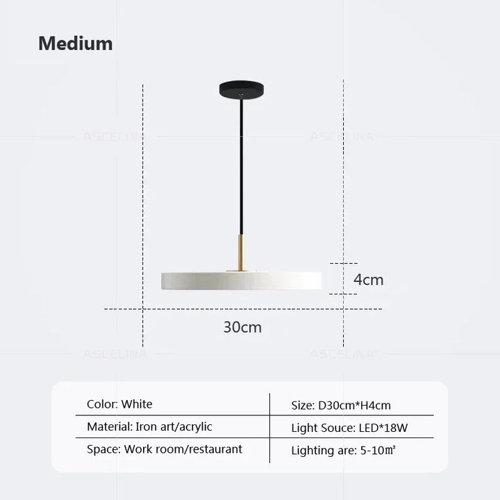 Modern LED Pendant Light – 23/30cm Disc Hanging Lamp for Bedroom, Living Room, Office, and Aisle – Dimmable LED Ceiling Light | Kalsten