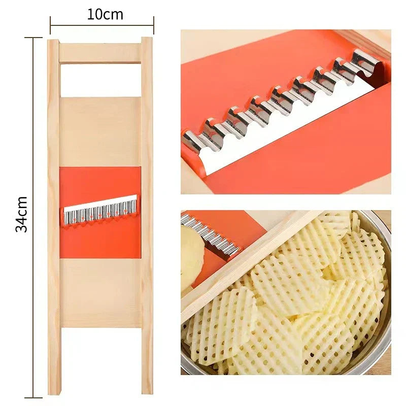 Kalsten | CrissChef Potato Slicer | Grid Shape & Stainless Steel | Creative Vegetable Chips | Wooden Handle