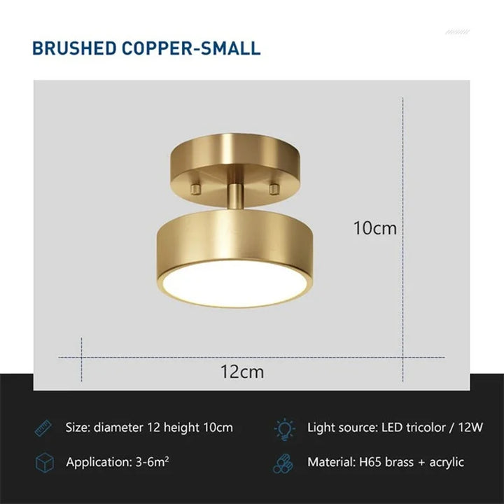 Modern LED Ceiling Light – Rotatable Copper Lamp for Living Room, Bedroom, Hallway, and Restaurant, Soft Illumination for Home Decor | Kalsten