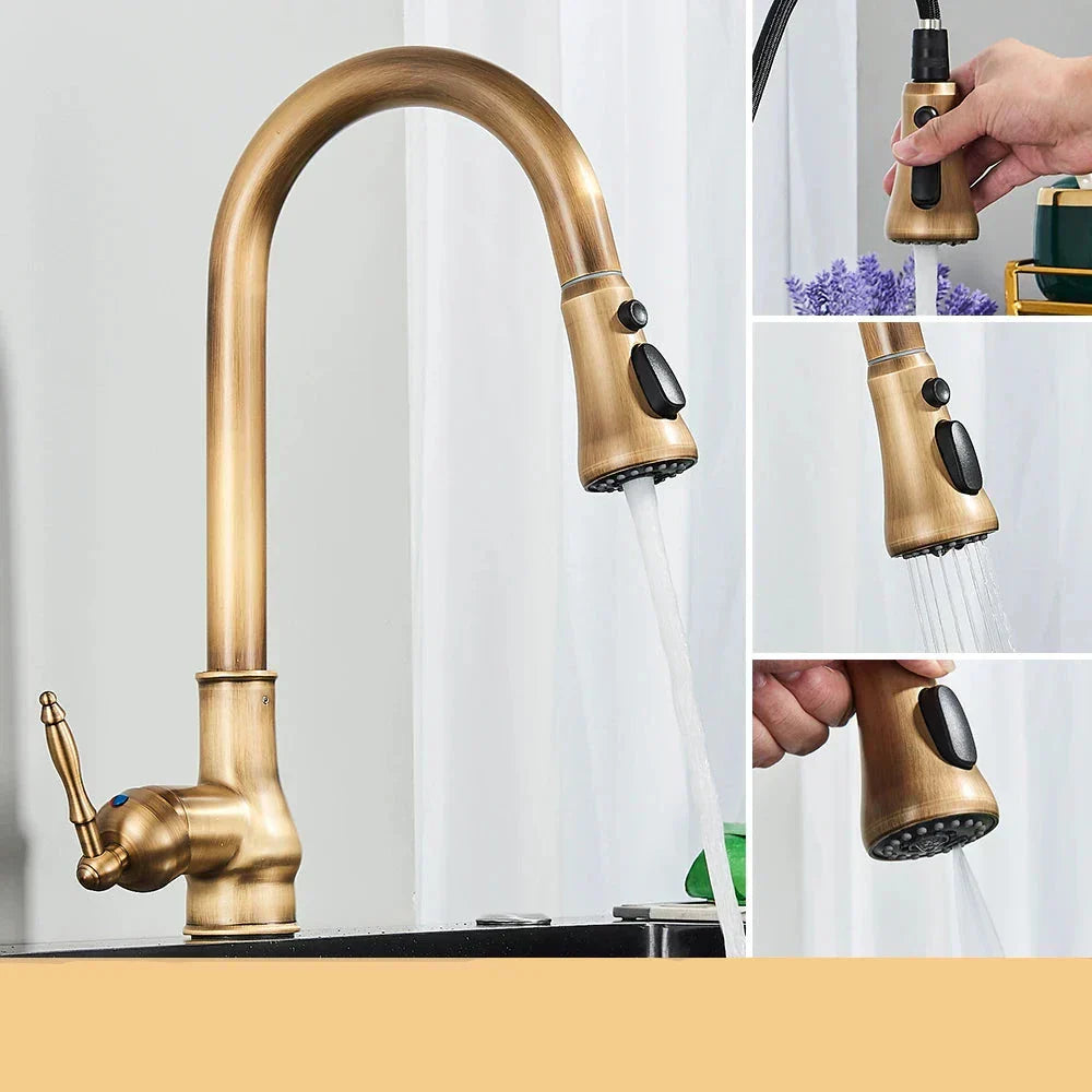 Kalsten | VintageTap Antique Brass Kitchen Tap – Retro Style Mixer Faucet with Swivel Spout