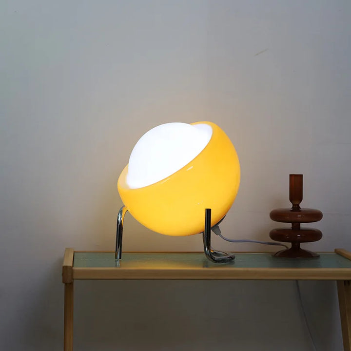 Aurivio Table Lamp | Glass & Stainless Steel | Retro-Nordic Design | LED Night Light Beige/Orange | Ø21×H25 cm | Kalsten