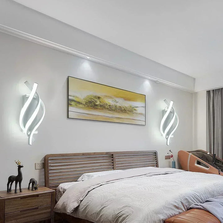 Modern LED Wall Light – Curved Spiral Design, Up & Down Wall Sconce for Living Room, Bedroom, Kitchen, and Bathroom, Black, Gold & White | Kalsten