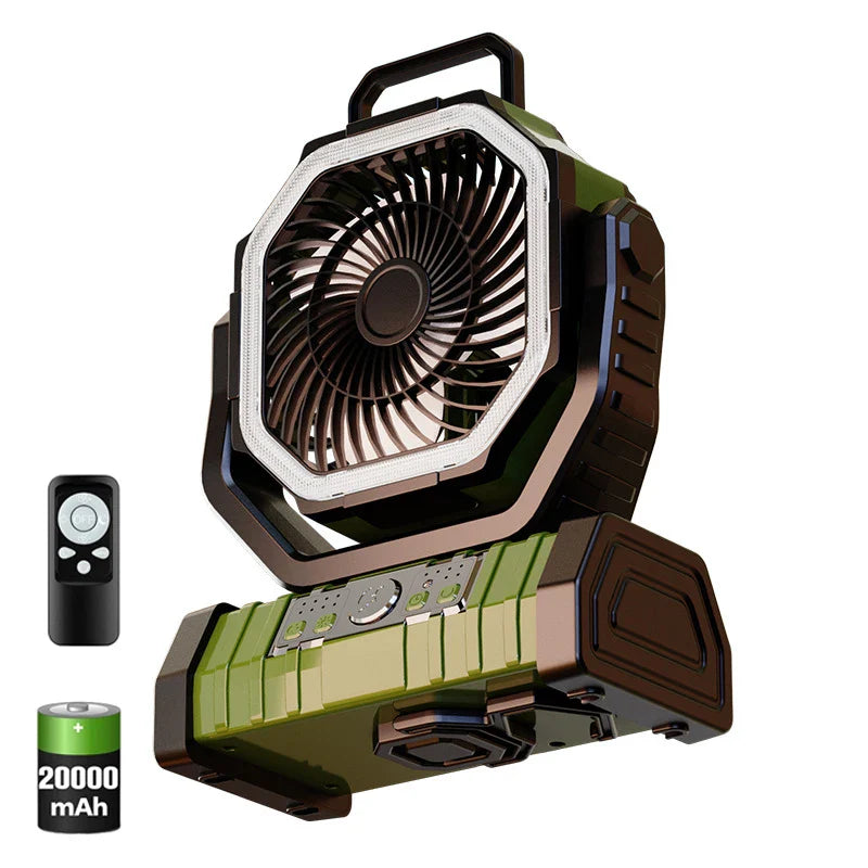 20000mAh Portable Rechargeable Fan — Battery-Operated Desk & Camping Fan with LED Light & Hook for Tent, Car, and Outdoor Trips | Kalsten