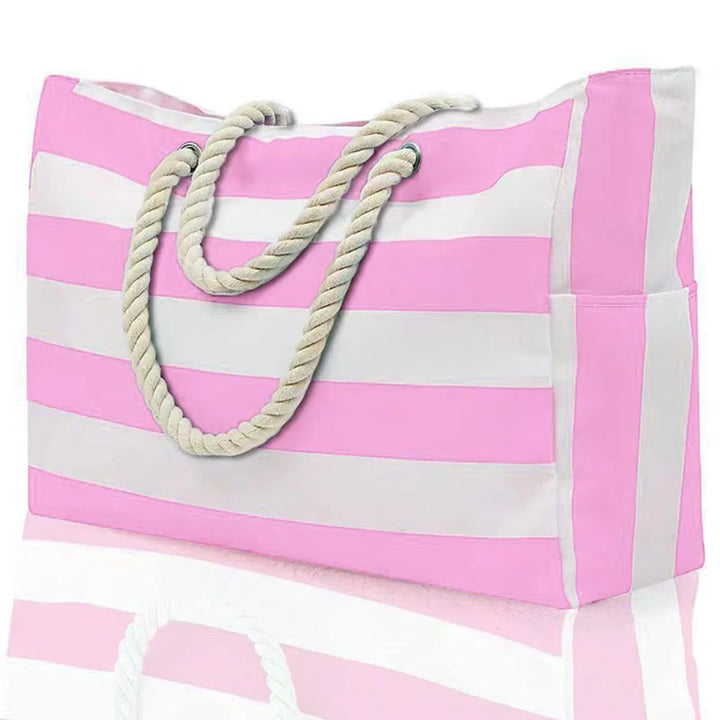 Kalsten | Marivalis Striped Beach Bag with Zipper | Foldable Sand Resistant Canvas | For Travel & Vacation