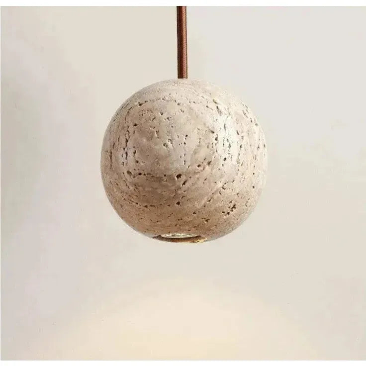 Hanging Lamp in Travertine – Minimalistic Round LED Hanging Lamp in Wabi-Sabi Style | Kalsten