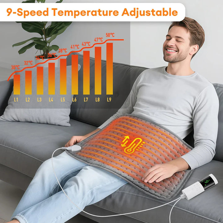 Kalsten | ThermaEase Electric Heating Pad | 9 Temperature Levels & 4 Timer Modes | 30×60 cm | Washable & Quick Heating | For Back, Stomach & Legs