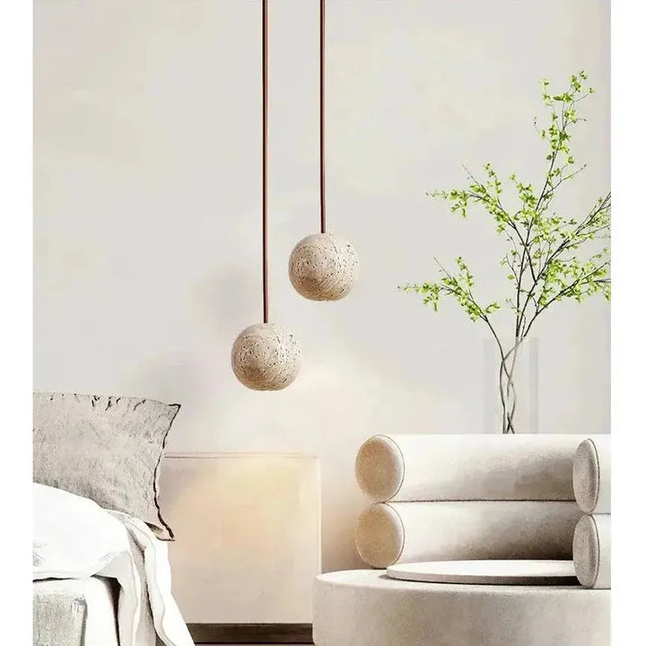 Hanging Lamp in Travertine – Minimalistic Round LED Hanging Lamp in Wabi-Sabi Style | Kalsten