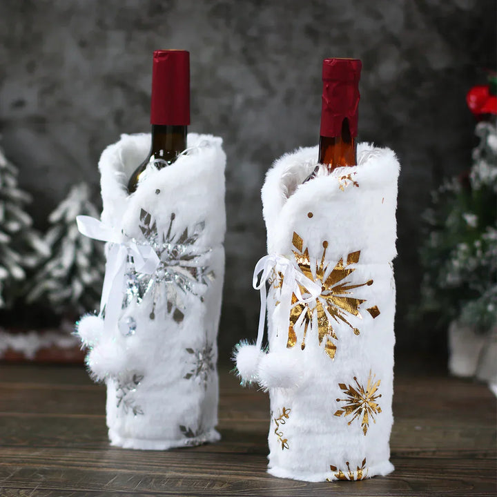 Christmas bottle cover with fur collar – festive cover for wine bottles, gnome decoration for Christmas, perfect as gift wrapping | Kalsten