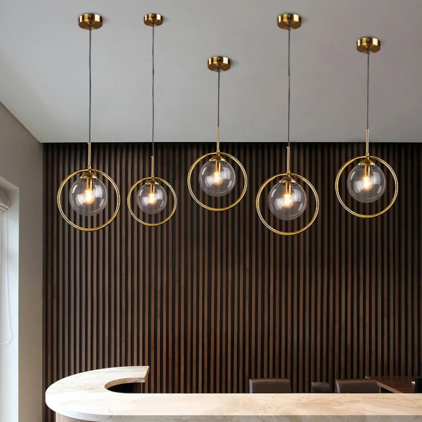 Modern Glass Pendant Lights for Bedroom Bedside Bathroom Hanging Lamp Ceiling Chandeliers Hotel Restaurant Decoration Ring | Kalsten