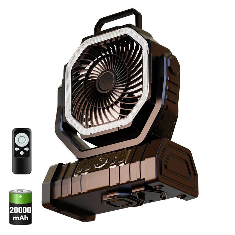 20000mAh Portable Rechargeable Fan — Battery-Operated Desk & Camping Fan with LED Light & Hook for Tent, Car, and Outdoor Trips | Kalsten