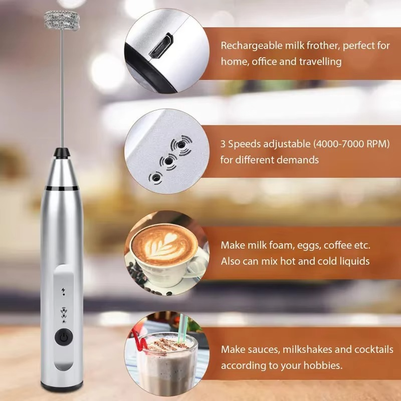 Kalsten | Portable USB Electric Milk Frother Handheld Coffee Whisk and Mini Food Blender