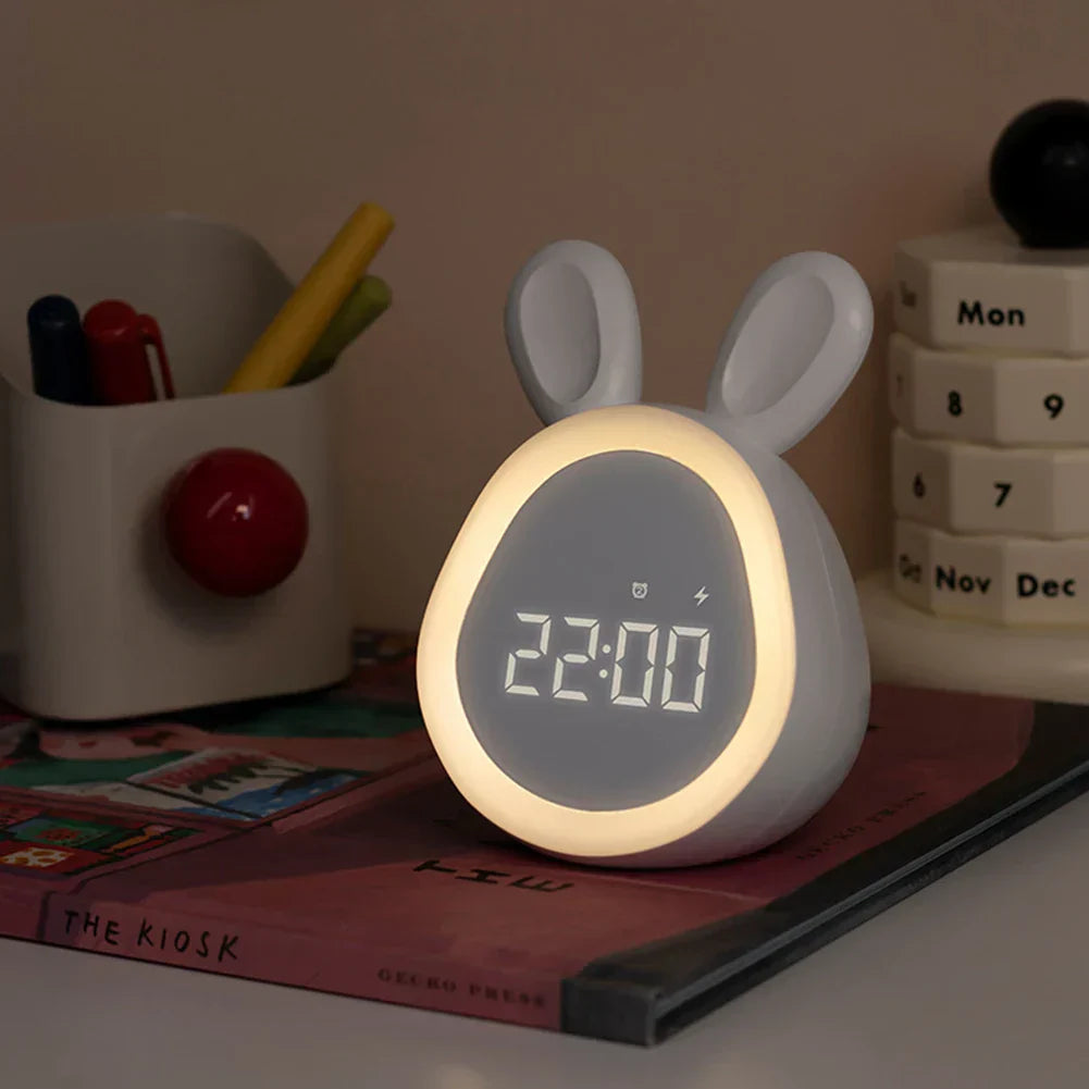 Cute children's alarm clock with LED display, night light, and alarm – rabbit shape for boys and girls, ideal for children's rooms and gentle waking up | Kalsten