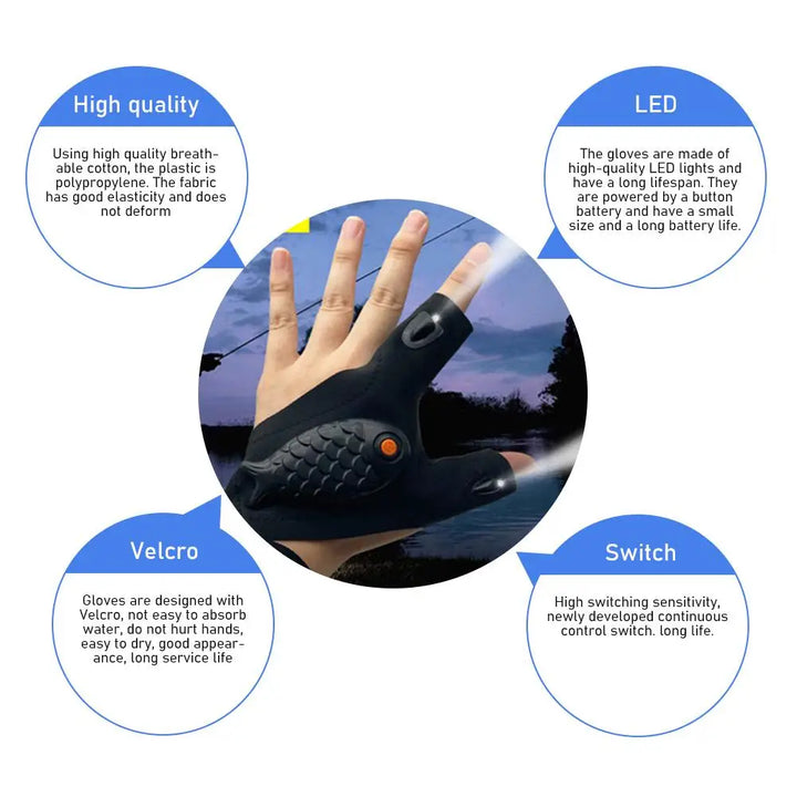 Rechargeable Fingerless Repair Fishing LED Gloves | Kalsten