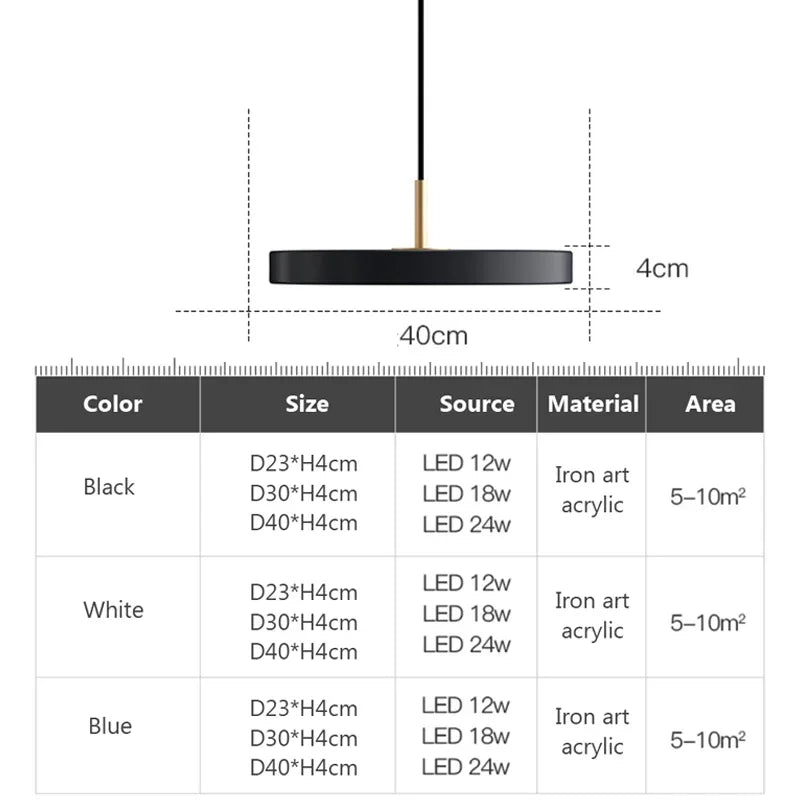 Modern LED Pendant Light – 23/30cm Disc Hanging Lamp for Bedroom, Living Room, Office, and Aisle – Dimmable LED Ceiling Light | Kalsten