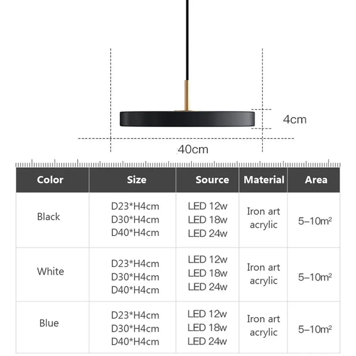 Modern LED Pendant Light – 23/30cm Disc Hanging Lamp for Bedroom, Living Room, Office, and Aisle – Dimmable LED Ceiling Light | Kalsten