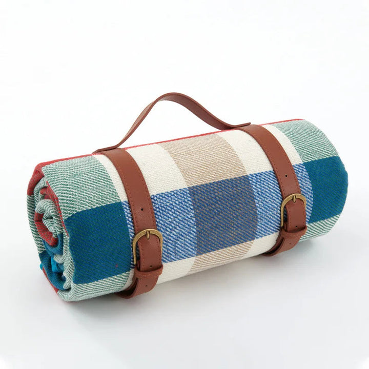 Waterproof picnic blanket with leather carrying strap | Kalsten
