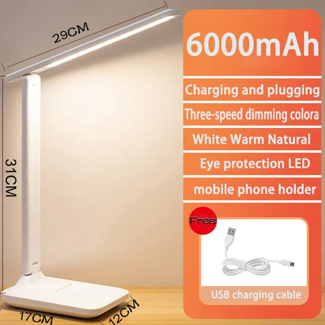 6000mAh rechargeable LED table lamp USB 3 color stepless dimmable desk lamp touch foldable eye-protecting reading night light | Kalsten