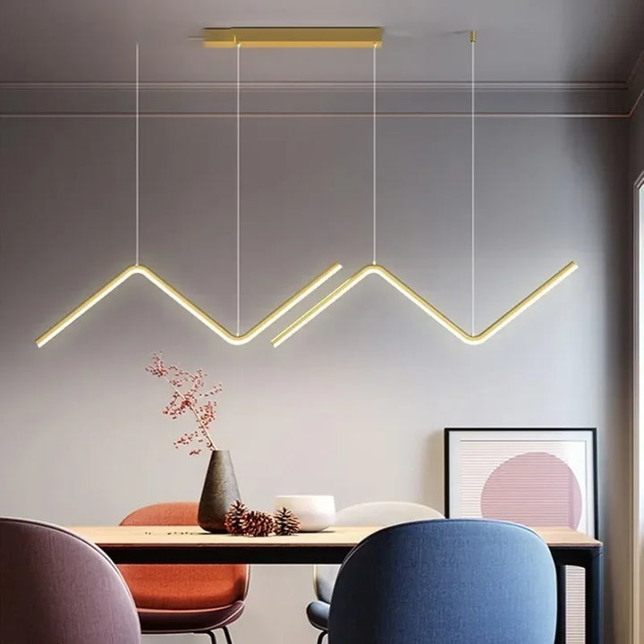 Modern LED Pendant Light – Nordic Gold Chandelier for Kitchen, Dining Room, and Restaurant, Z-Shape Design with Remote Control | Kalsten