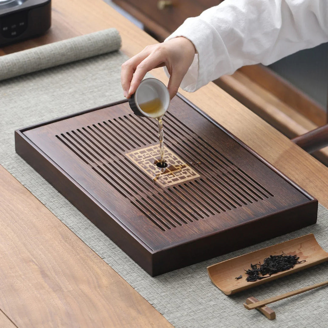 Kalsten | Chinese Tea Tray with Water Storage Box Durable Simple Drainage Type Plate Tea Serving Tray for Teahouse Home Household Office