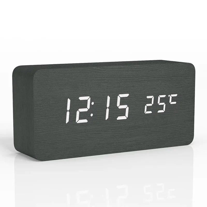 Digital LED wooden clock with temperature display, alarm function and modern design – Perfect for bedroom or office, energy-saving and stylish | Kalsten