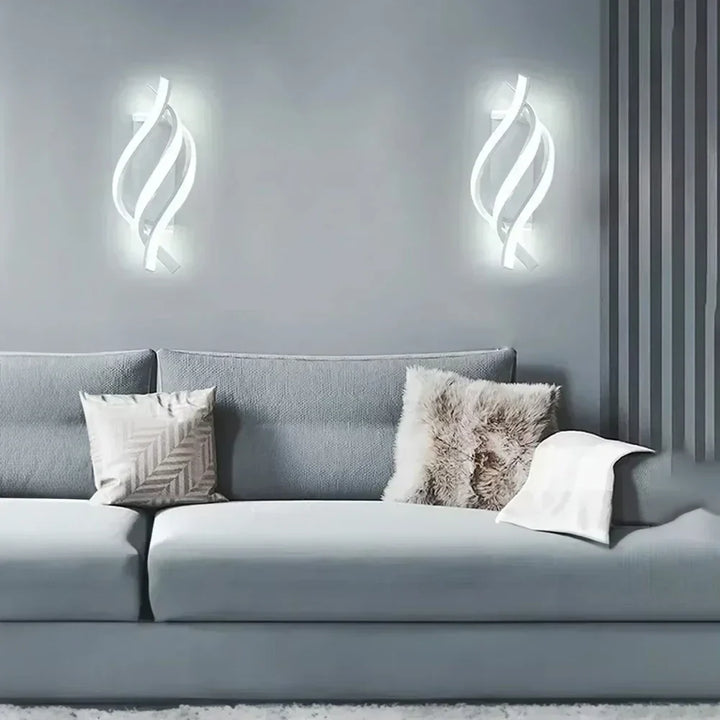 Modern LED Wall Light – Curved Spiral Design, Up & Down Wall Sconce for Living Room, Bedroom, Kitchen, and Bathroom, Black, Gold & White | Kalsten