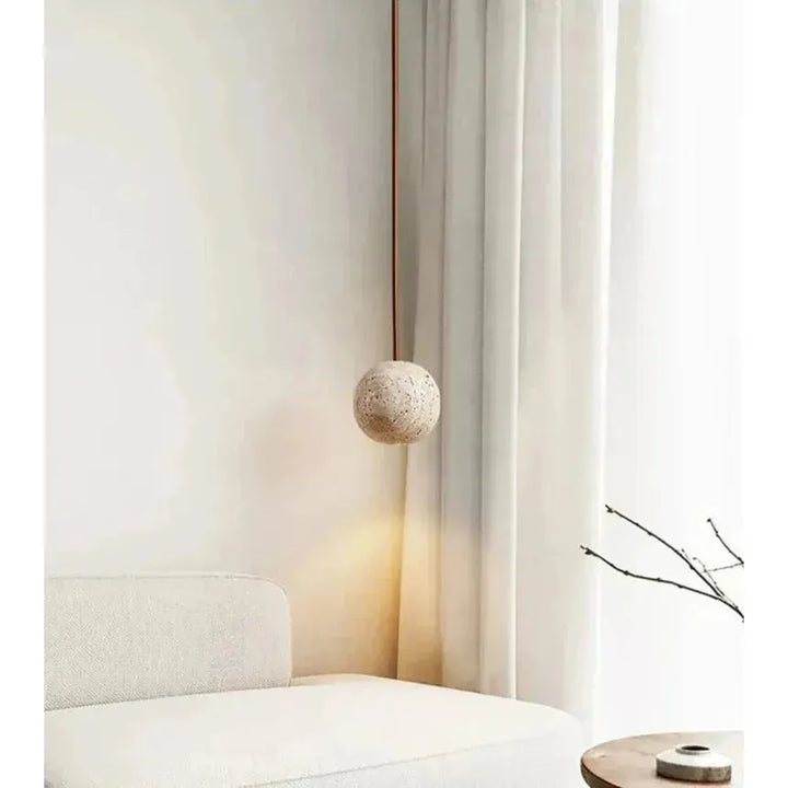 Hanging Lamp in Travertine – Minimalistic Round LED Hanging Lamp in Wabi-Sabi Style | Kalsten