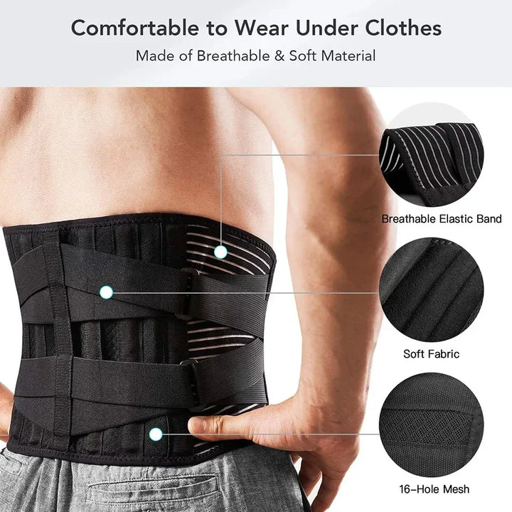 Kalsten | Back Support Belt OrthoFlexa | 360° Lumbar Support with Memory Aluminum & Steel Springs | Breathable & Invisible under Clothing