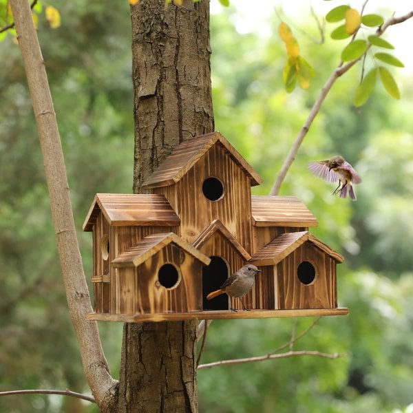 BosNest Wooden Birdhouse with 6 Entrances for the Garden | Kalsten