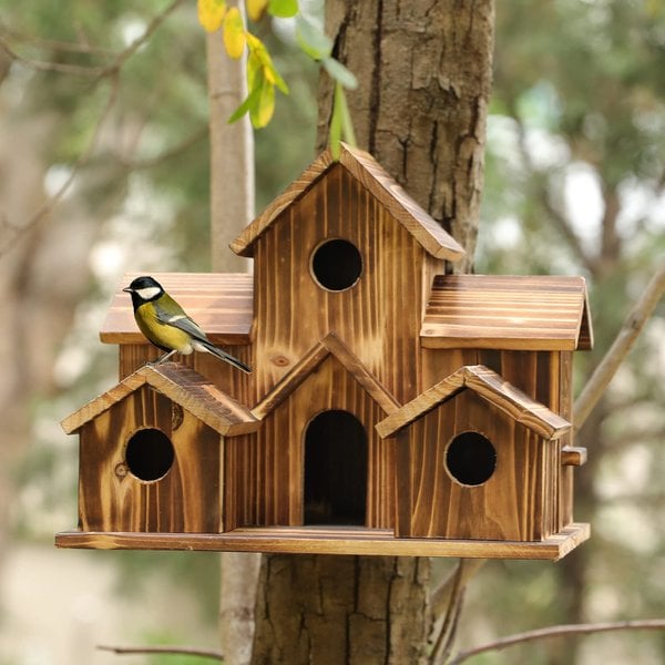 BosNest Wooden Birdhouse with 6 Entrances for the Garden | Kalsten
