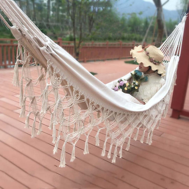 Kalsten | Quast Hammock Double Canvas Hammock Outdoor Indoor Photography Props, Specification: 200x150cm White