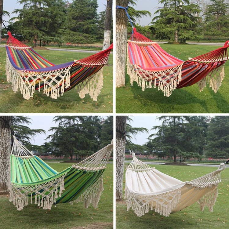 Kalsten | 200x150cm Double Outdoor Camping Tassel Canvas Hammock with Rod (Pink Stripes)