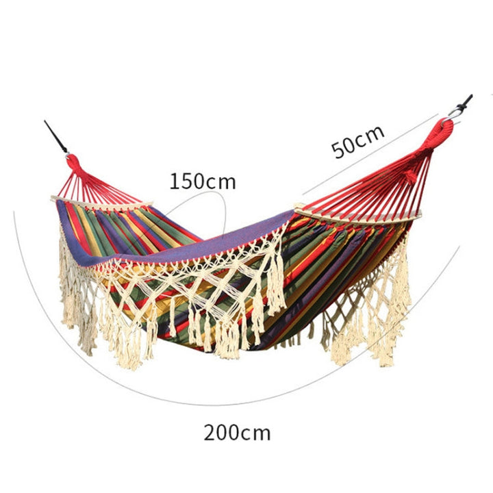 Kalsten | 200x150cm Double Outdoor Camping Tassel Canvas Hammock with Rod (Pink Stripes)