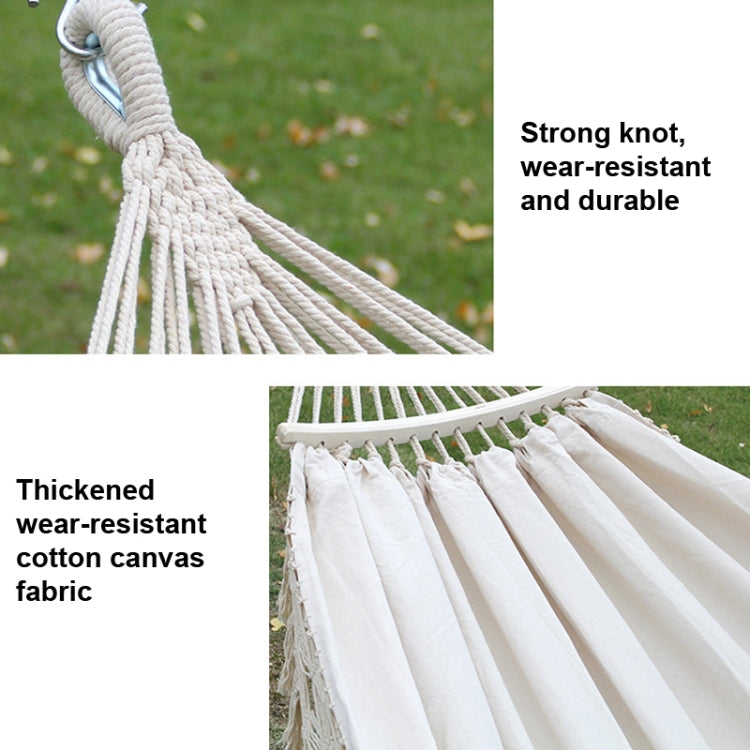 Kalsten | 200x150cm Double Outdoor Camping Tassel Canvas Hammock with Rod (Pink Stripes)