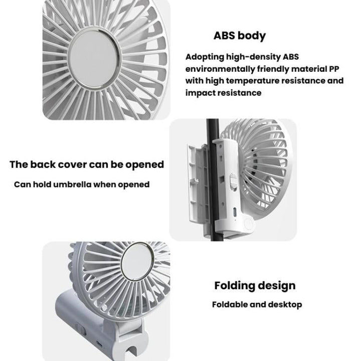 Folding Hanging Umbrella Fan USB Handheld Portable Umbrella Clip Fan Compact Desktop Fan(Pink) | Kalsten