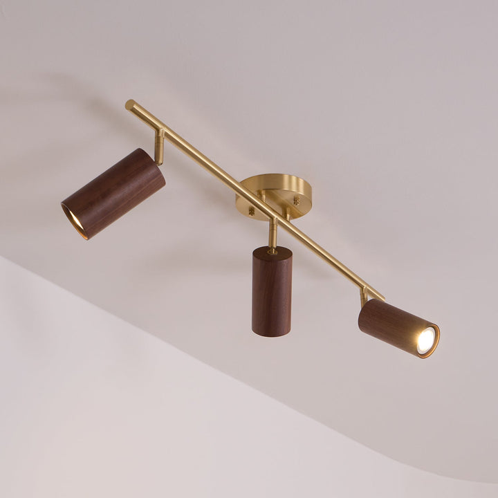 Track Light Walnut Wood Adjustable 31.4 in Multi-Head Ceiling Fixture Gold Finish Living Room Kitchen Hallway Lighting | Kalsten