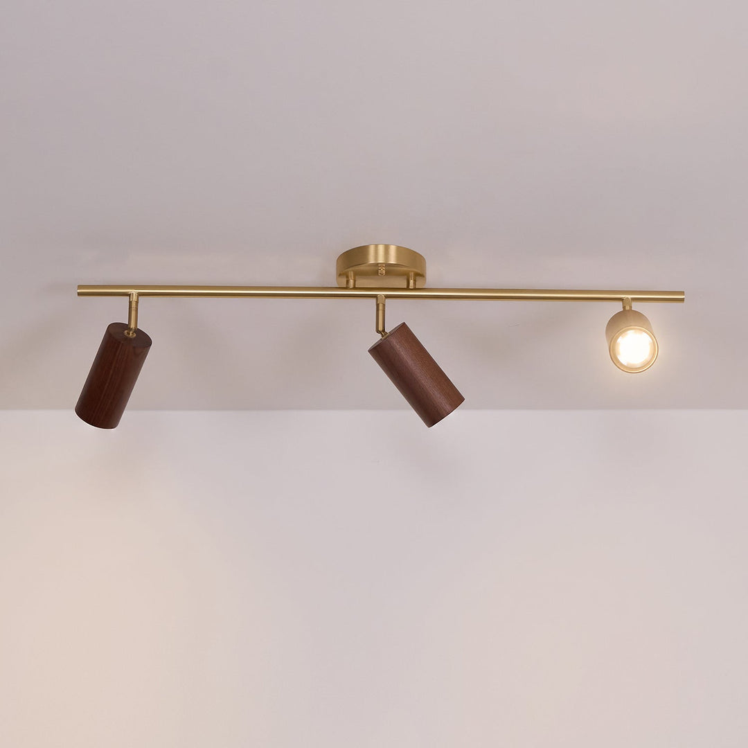 Track Light Walnut Wood Adjustable 31.4 in Multi-Head Ceiling Fixture Gold Finish Living Room Kitchen Hallway Lighting | Kalsten