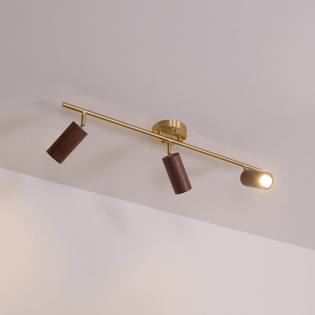 Track Light Walnut Wood Adjustable 31.4 in Multi-Head Ceiling Fixture Gold Finish Living Room Kitchen Hallway Lighting | Kalsten