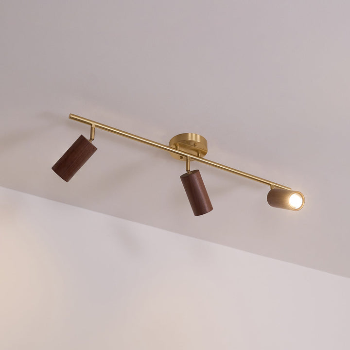 Track Light Walnut Wood Adjustable 31.4 in Multi-Head Ceiling Fixture Gold Finish Living Room Kitchen Hallway Lighting | Kalsten