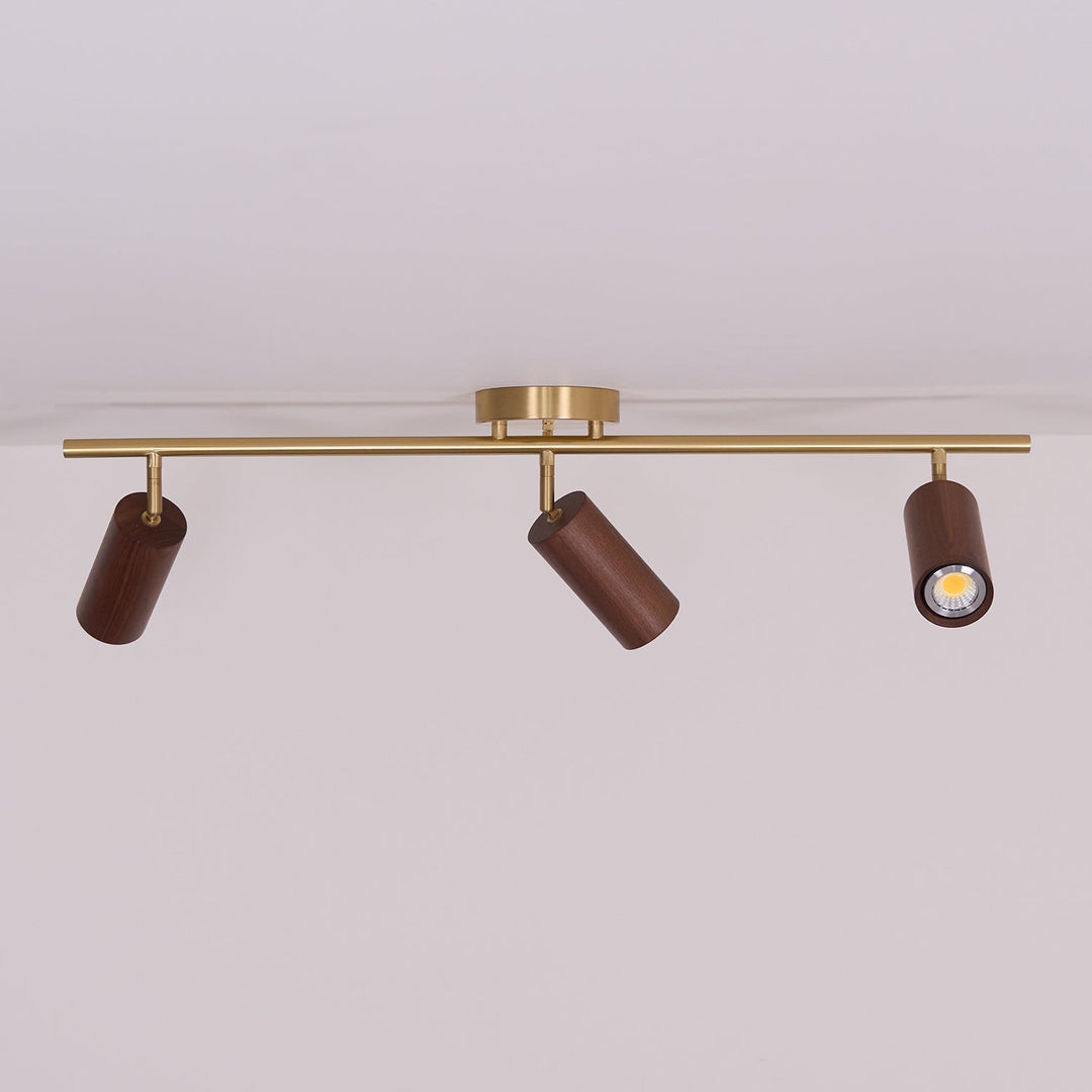 Track Light Walnut Wood Adjustable 31.4 in Multi-Head Ceiling Fixture Gold Finish Living Room Kitchen Hallway Lighting | Kalsten