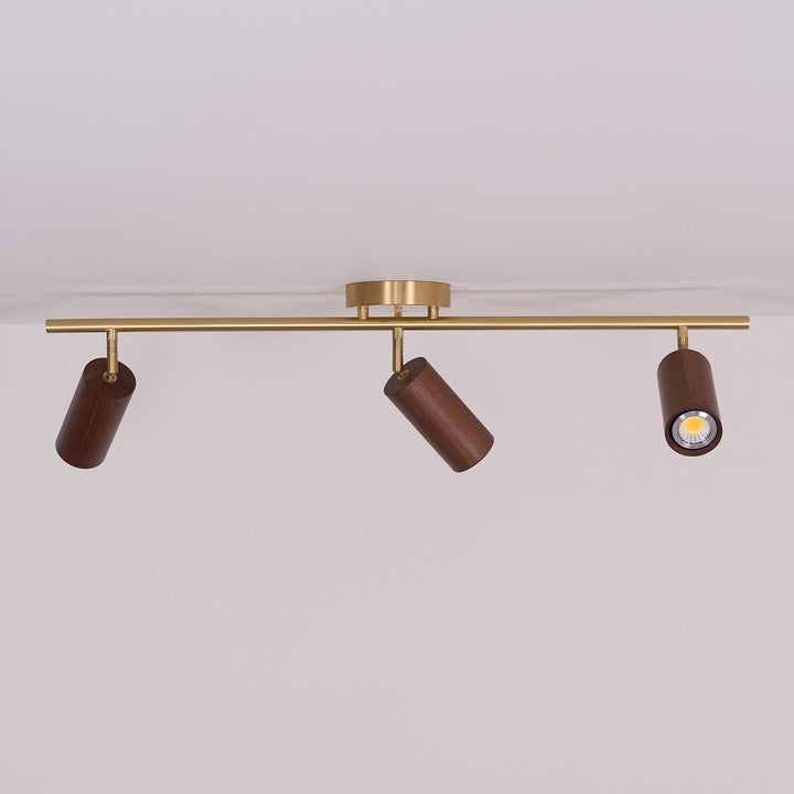 Track Light Walnut Wood Adjustable 31.4 in Multi-Head Ceiling Fixture Gold Finish Living Room Kitchen Hallway Lighting | Kalsten